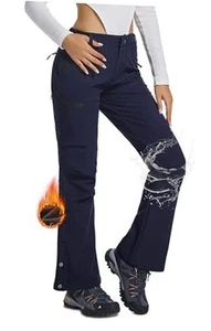 Women's Snow Ski Hiking Pants Waterproof Fleece Lined Softshell Large Navy - Picture 1 of 7
