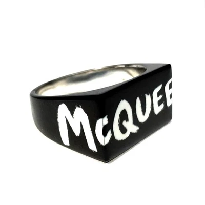 Anel quadrado masculino unissex logotipo grafite preto ALEXANDER MCQUEEN (MSRP $390) - Imagem 1 de 4