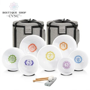 CVNC 432HZ 7-12" Chakra Design Quartz Crystal Singing Bowls Set Sound Bath Reiki - Picture 1 of 7