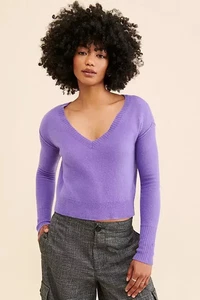 Free People Stellar 100 % Kaschmir Pullover Pulli, lila, Large, UVP 148 $ neu mit Etikett - Bild 1 von 9