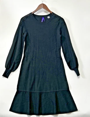 Seraphine Womens Knit Dress Size 4 Black Puff Sleeve Flounce Long Nursing - Image 1 of 4