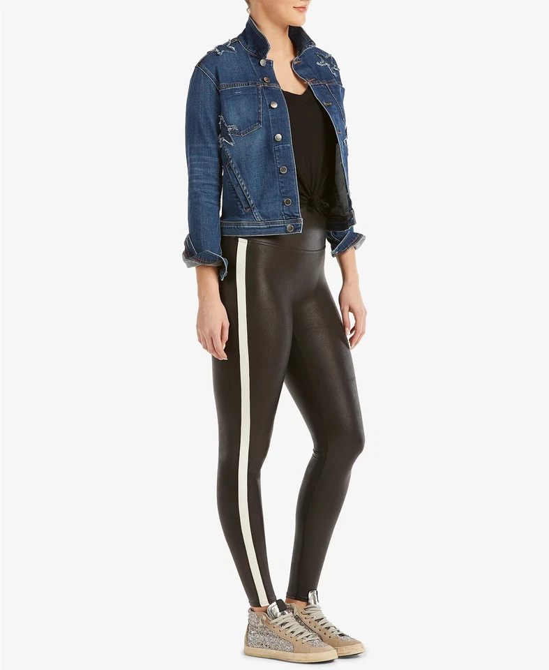 Spanx Faux Leather Stripe Black Leggings 9207 Size XS