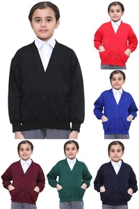 GIRLS FRONT BUTTON SCHOOL UNIFORM FLEECE SWEAT SHIRT CARDIGAN JUMPER ALL SIZES - Picture 1 of 23