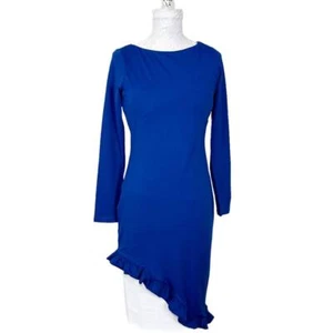 Susana Monaco Asymmetrical Ruffle Hem Knit Dress Imperial Blue Women Medium NWT - Picture 1 of 11