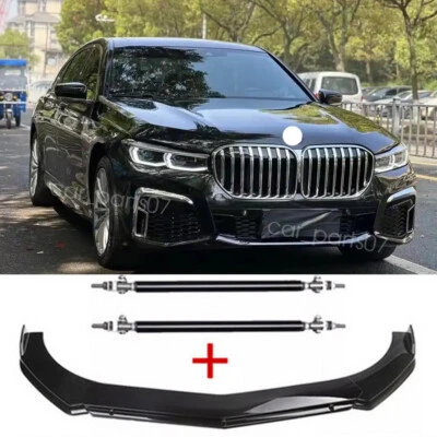 Gloss Black Front Bumper Lip Splitter Spoiler Strut Rods For BMW 740i 750i Foto 1 de 4
