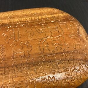 Strange Asian Carved Wood Ceremonial Cryptic Language Stella Tribal