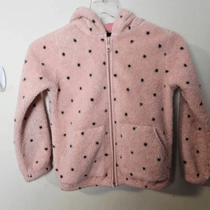 Hanna Anderson Girls Pink Fleece Polka Dot Hoodie Jacket Full Zip Size 130 Medi - Picture 1 of 5