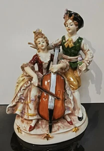 9924014-dds Statua in porcellana coppia rococò con violoncello dipinto a mano Wagner&Apel H21cm - Foto 1 di 4