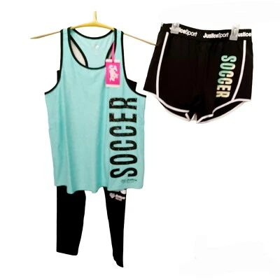 Conjunto de FÚTBOL Justice 3 piezas para niñas - 12/14 - Leggings - Pantalones cortos - Camiseta sin mangas espalda deportiva Foto 1 de 4