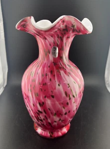 FENTON VASA MURRHINA ROSE PINK & GREEN 8 3/4" VASE - Picture 1 of 3