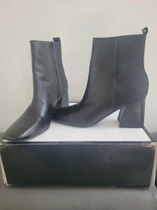 New NINE WEST Women's ZIPPER BOOTS Black Leather Griffin size 8 - Picture 1 of 7