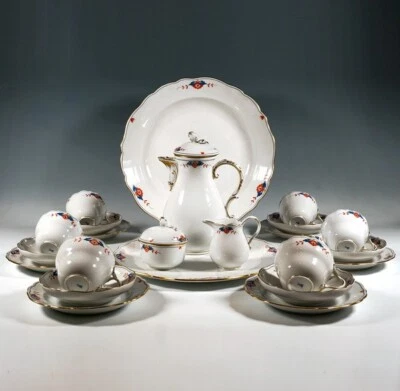 MEISSEN KAFFEE SERVICE 6 PERSONEN + DESSERT TELLER DIADEM INDISCHE KANTE + GOLD - Bild 1 von 4