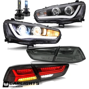 VLAND Headlights + SMOKE Tail Lights + LED For 2008-17 Mitsubishi Lancer & EVO X - Picture 1 of 12