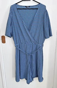 Yours Size 26 28 Blue Check Mock Wrap Short Sleeve Summer Play Suit (Q) - Picture 1 of 11
