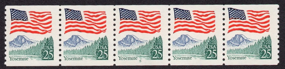 UNITED STATES, SCOTT # 2280, COIL STRIP OF 5 PNC # 5 FLAG OVER YOSEMITE, MNH - Image 1 of 1