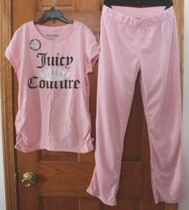 NWOT Girls JUICY COUTURE Pink Velour Pants & Flippable Sequin Tee Shirt 12/14 L - Picture 1 of 11