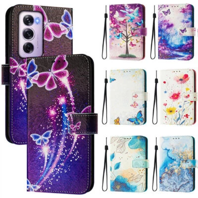 Funda tipo billetera de cuero PU Flower Cat Butterfly para OPPO Reno 8 8T 9 11 12 10 Foto 1 de 4