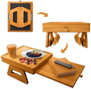 Couch Arm Table Tray, Foldable Sofa Armrest Tray for Food/Drinks/Snacks/Phone/Re - Picture 1 of 12