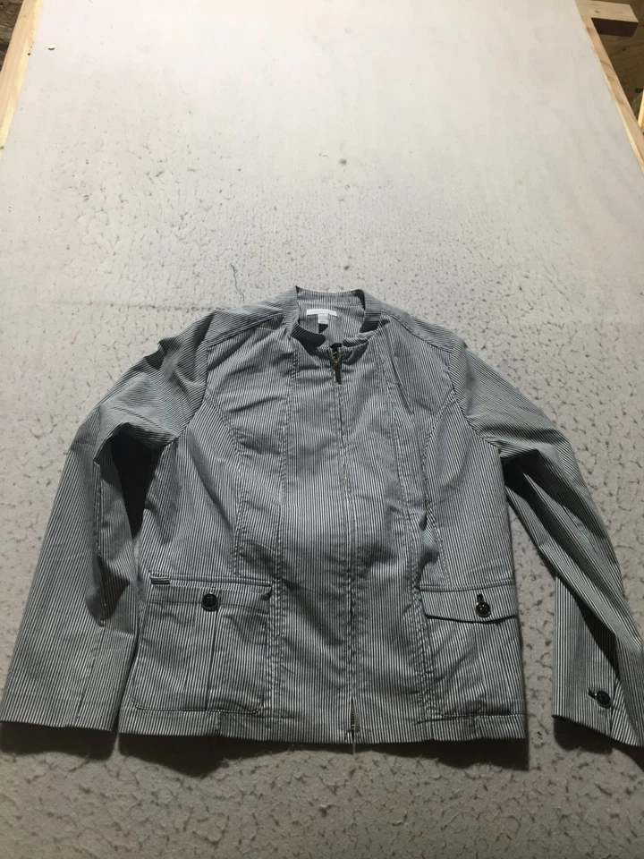 Charter Club Light Jacket Womens 16 Navy Blue Striped Long Sleeve Button Pockets - Image 1 of 4