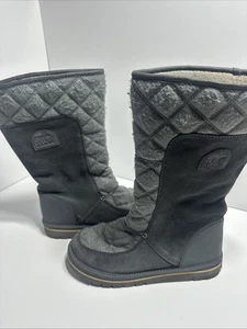 Sorel The Campus Tall Snow Boots Suede Quilted Pull On Winter Outdoor Gray 7 - Picture 1 of 12