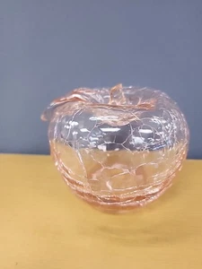 Blenko Crackle Pink Apple Art Glass Figurine Paperweight Glass Decor 3”T 3”W Vtg - Picture 1 of 10