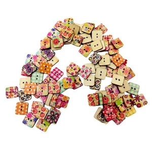 100 Mixed Wooden Square Button In Bulk Heart Buttons For - Picture 1 of 3
