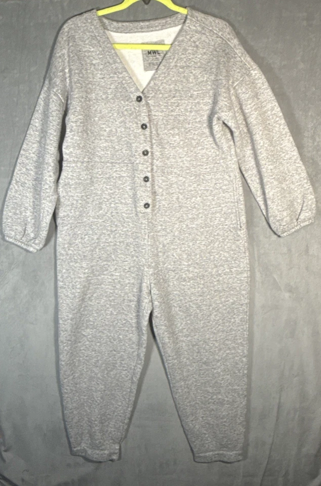 Madewell Betterterry Heather Grey V-Neck Button Front Coverall Jumpsuit Sz M - Image 1 of 4