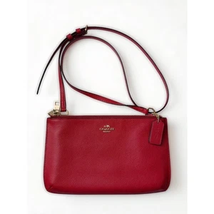 Coach Lyla 57135E Red Leather Double Zip Crossbody Bag Purse Handbag - Picture 1 of 6