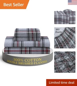 Acogedor Juego de Sábanas de Franela King de 4 Piezas - Algodón Cepillado en Elegante Cuadros Brandy - Imagen 1 de 8