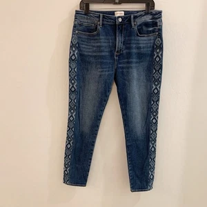Driftwood Jackie High Rise Skinny Aztec Embroidered Jeans Size 31 Blue Denim EUC - Picture 1 of 10
