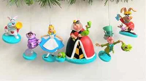 Alice In Wonderland 6 Ornament Set Queen Madhatter March Cheshire Rabbit PVC NEW - Picture 1 of 9
