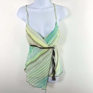 Heart & Soul Womens Top sz S Blue Ivory Striped V Neck Sheer Spaghetti Strap - Picture 1 of 13