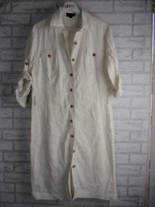 Tahari Arthur S Levine womens shirt dress off white 12 short sleeve linen mix - Picture 1 of 12