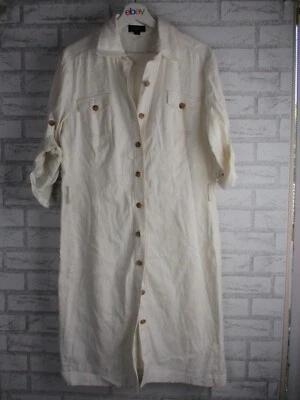 Tahari Arthur S Levine женская рубашка платье с белый 12 коротким рукавом льняной смеси - Изображение 1 из 4