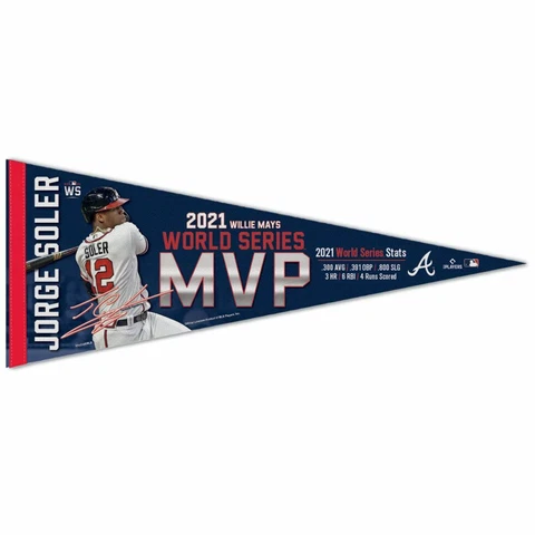 Atlanta Braves 2021 World Series Champions 12x30 Jorge Soler MVP Premium Pennant Cover