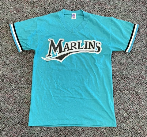 Vintage Florida Marlins MLB Baseball T Shirt Size Medium Russell Athletic VTG Cover