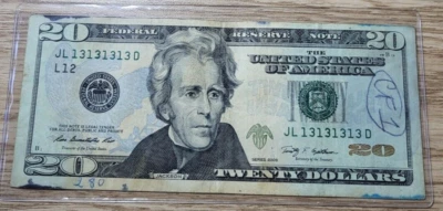 #13131313 Fancy Serial Number, True Binary, Super Repeater $20.00 Bill #13131313 - Image 1 of 4