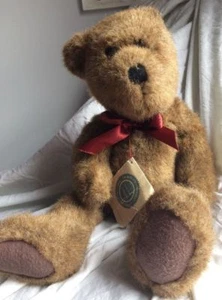 Boyds Bears Brown Maroon Ribbon JB Bean Series Stuffed Animal Plush Fur - Picture 1 of 12