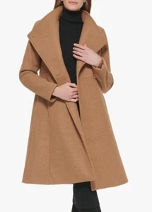 Cappotto/Giacca Calvin Klein Donna Asimmetrico Stand Collare Cammello Scuro Tg M Nuovo con etichette - Foto 1 di 12