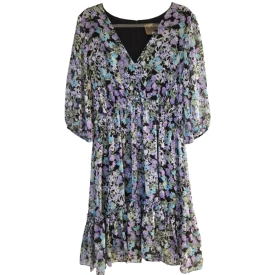 Taylor Babydoll Floral Dress Size 16 Purple Black Balloon Sleeve Garden Witch - Image 1 of 4