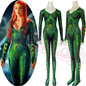 Mera Cosplay Costume Tights Jumpsuit Anime Sea Movie The Queen Mera Amber Outfit - Picture 1 of 7