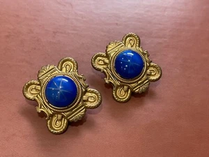 Pendientes de clip estilo victoriano vintage con piedra sintética azul - Imagen 1 de 8
