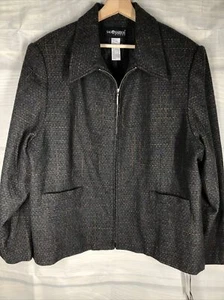SAG Harbor Woman 24W NWT zip up gray jacket blazer Plaid Wool MSRP $80 - Picture 1 of 11