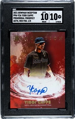 Yiddi Cappe RC 2021 Bowman Inception Red Foil /5 Primordial Auto #PPA-YCA Rookie - Image 1 of 2
