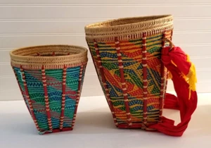 Vintage Dayak Indonesian Borneo Rattan Carrying Basket Wall Hanging Colorful - Picture 1 of 23