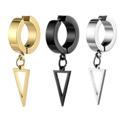 Creolen OHNE LOCH Edelstahl Damen Herren Fake Ohrringe Ohrclips Unisex Dreieck - Bild 1 von 4