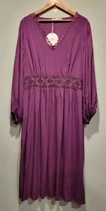 New Purple Long Sleeve Boho Cottagecore V Neck Maxi Dress Sz 3X - Picture 1 of 8