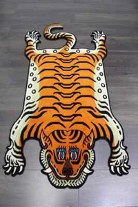 Orange Luxury Tibetan Tiger Rug Hand-Tuffted Pure Woolen Carpet Living Room Set - Picture 1 of 4