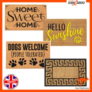 Door Mat Indoor Outdoor Garden Home Coir Rubber Hello Sunshine Dogs Geometric  - Picture 1 of 11