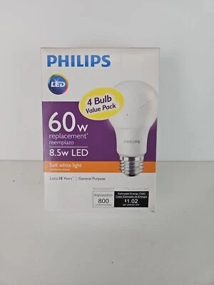 Philips NEW LED 4 Pack 60w Replacement Soft White Light Bulbs Not Dimmable A19 - Image 1 of 4